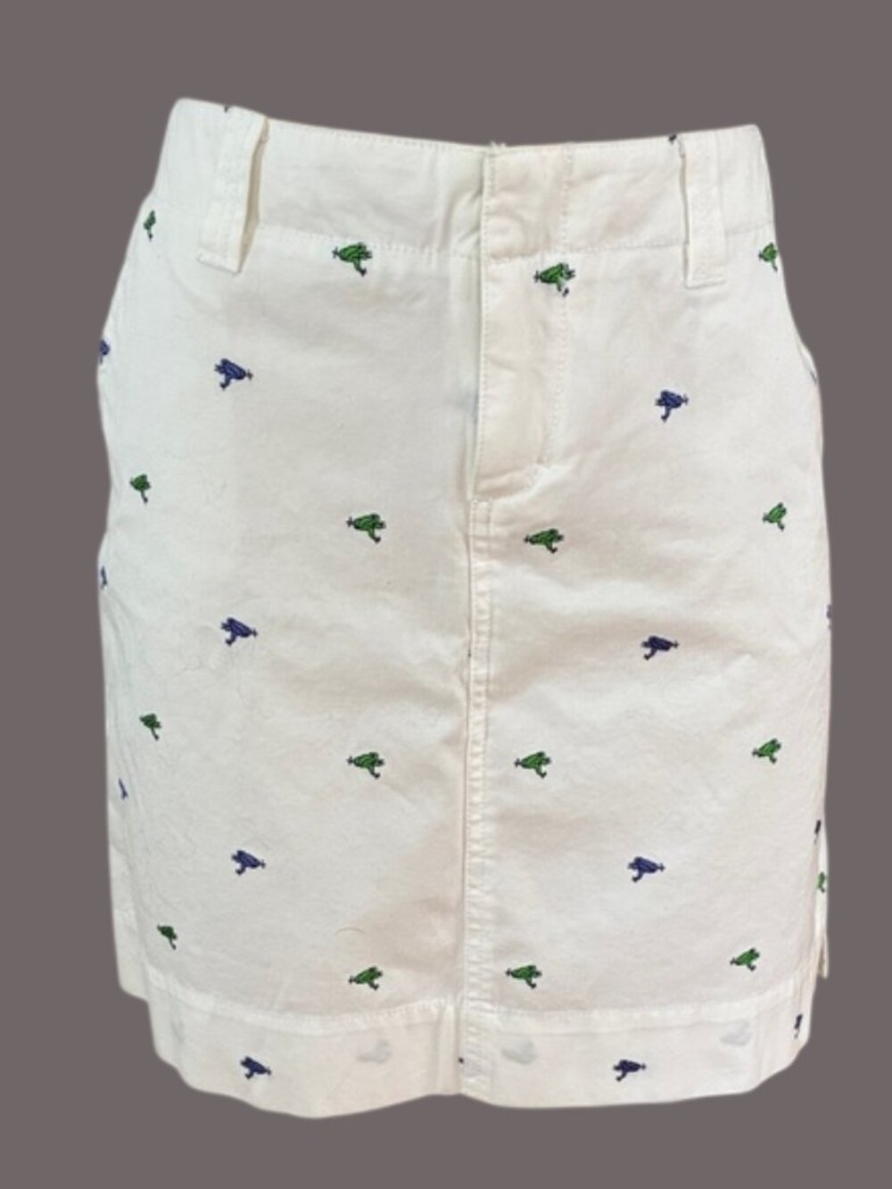 Lilly Pulitzer Ribbit Jumping Frog Embroidered White Skirt Size 6 Vintage 2005